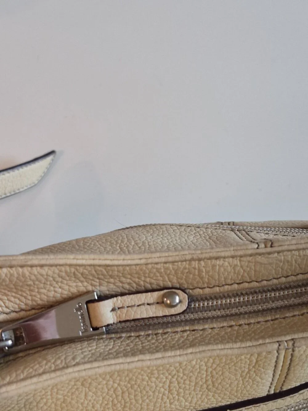Tignanello Cream Pebbled Leather Crossbody Bag Multi Pocket Adjustable Strap